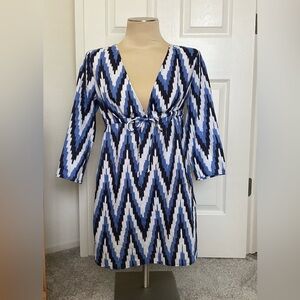 Talbots Chevron Ikat 100% Linen Beach Cover Up Tunic Dress